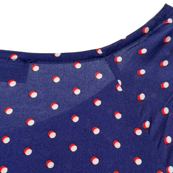 FRED DAVID Blouse Plus Size 1X Rayon Womens Top 3/4 Sleeve Navy Red Dot NWT - Picture 10 of 12